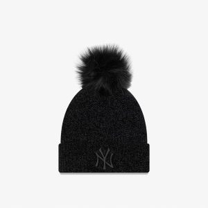 New York Yankees Chenille Womens Black Bobble Beanie Hat
